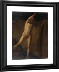 Standing Male Nude, Raised Right Arm, Right Foot Resting On Blocks By William Etty Fine Art Print