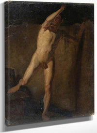Standing Male Nude, Raised Right Arm, Right Foot Resting On Blocks By William Etty Fine Art Print