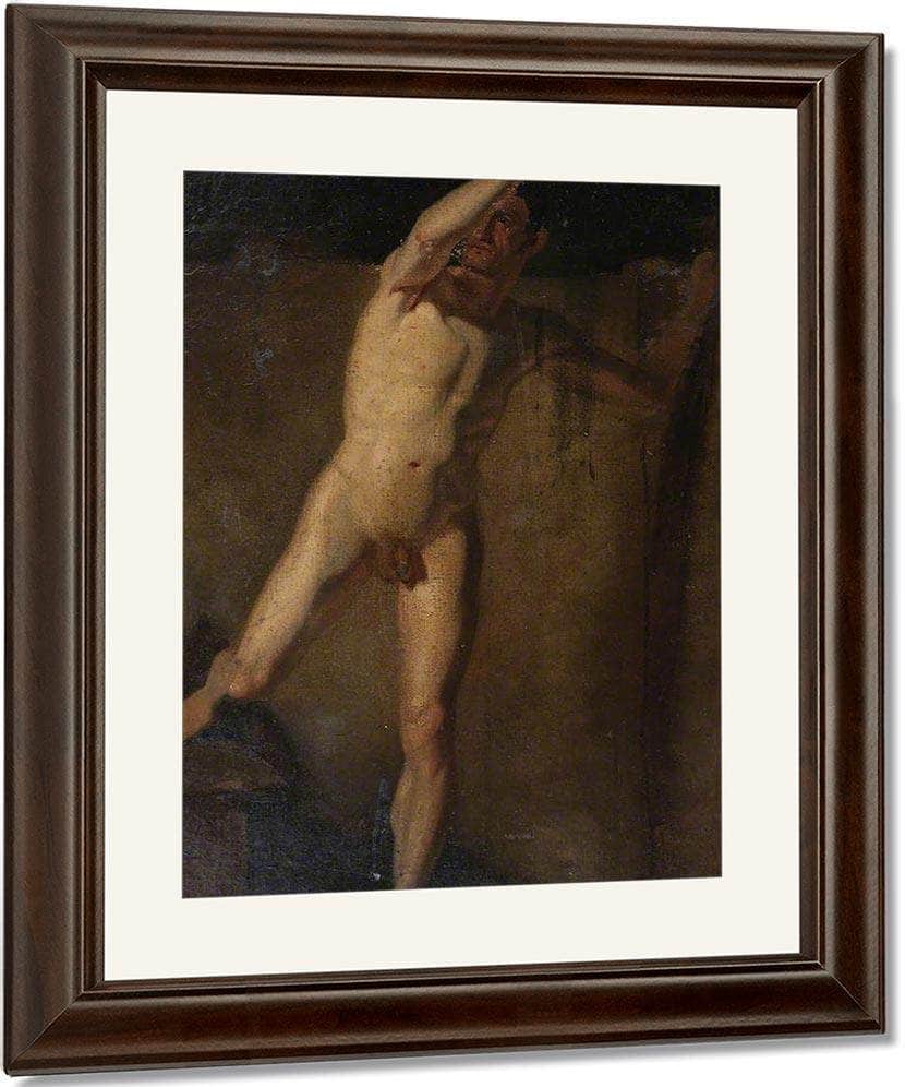 Standing Male Nude, Raised Right Arm, Right Foot Resting On Blocks By William Etty Fine Art Print