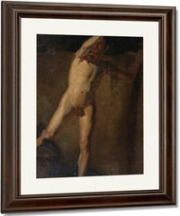 Standing Male Nude, Raised Right Arm, Right Foot Resting On Blocks By William Etty Fine Art Print