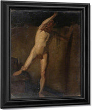 Standing Male Nude, Raised Right Arm, Right Foot Resting On Blocks By William Etty Fine Art Print