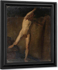 Standing Male Nude, Raised Right Arm, Right Foot Resting On Blocks By William Etty Fine Art Print