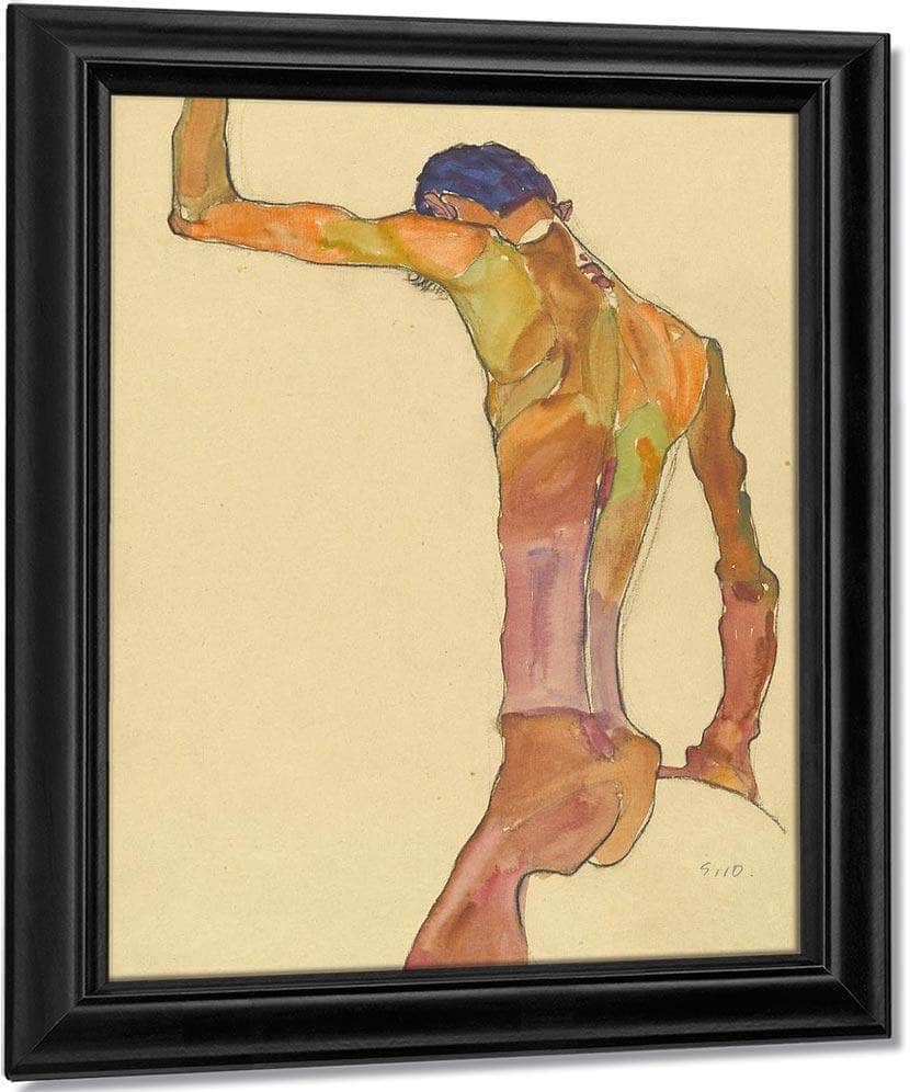 Standing Male Nude With Arm Raised Back View By Egon Schiele Fine Art Print