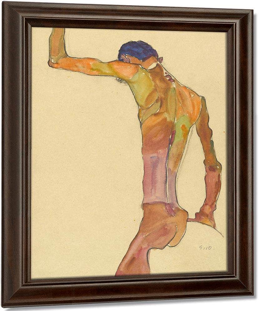 Standing Male Nude With Arm Raised Back View By Egon Schiele Fine Art Print