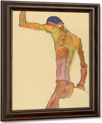 Standing Male Nude With Arm Raised Back View By Egon Schiele Fine Art Print