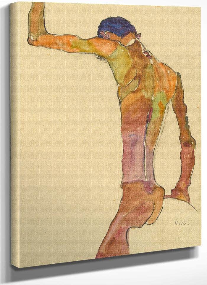 Standing Male Nude With Arm Raised Back View By Egon Schiele Fine Art Print