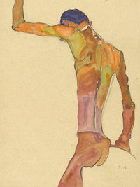 Standing Male Nude With Arm Raised Back View By Egon Schiele Fine Art Print