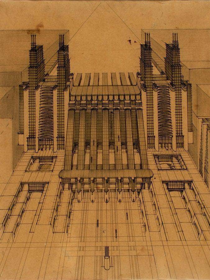 Station Of Airplanes Trains With Funiculars And Lifts On Three Roadways 1914 By Antonio Sant'elia Fine Art Print