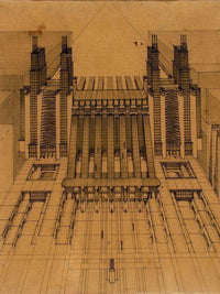 Station Of Airplanes Trains With Funiculars And Lifts On Three Roadways 1914 By Antonio Sant'elia Fine Art Print