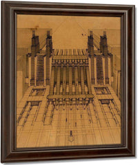 Station Of Airplanes Trains With Funiculars And Lifts On Three Roadways 1914 By Antonio Sant'elia Fine Art Print