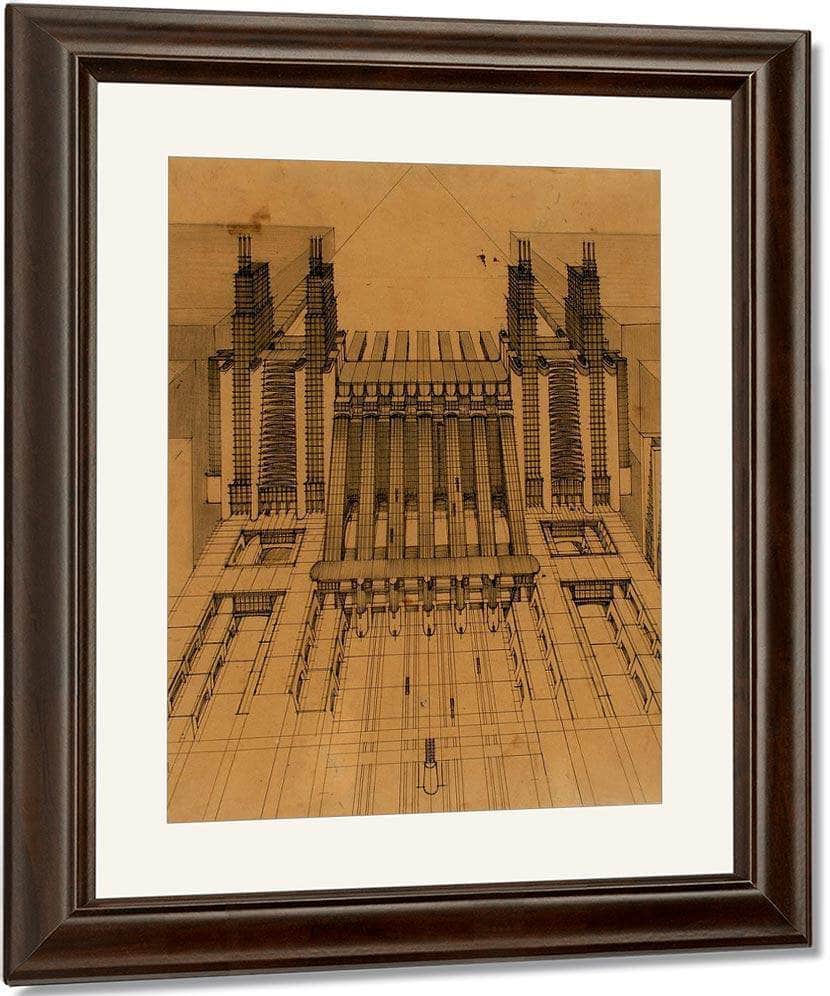 Station Of Airplanes Trains With Funiculars And Lifts On Three Roadways 1914 By Antonio Sant'elia Fine Art Print