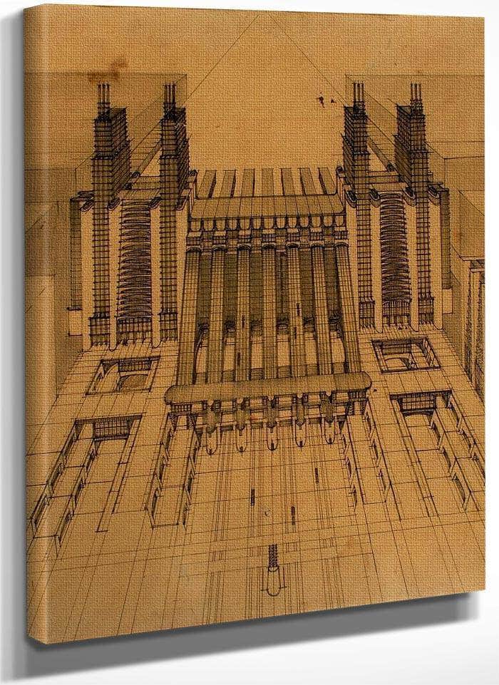 Station Of Airplanes Trains With Funiculars And Lifts On Three Roadways 1914 By Antonio Sant'elia Fine Art Print