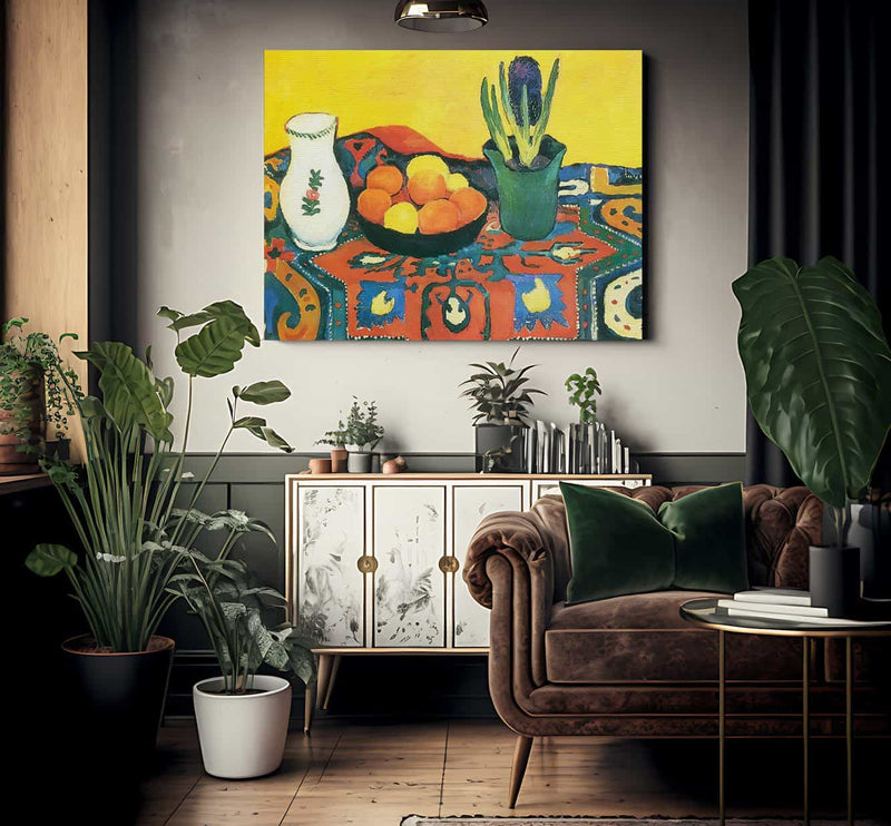 Stil Life With Hyacinthys And Carpet By August Macke Fine Art Print