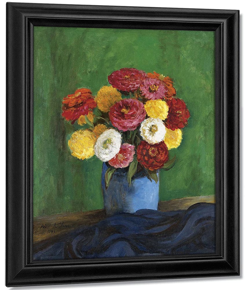 Still By Life By With By Zinnias By In By A By Blue By Vase By Walt Kuhn Fine Art Print