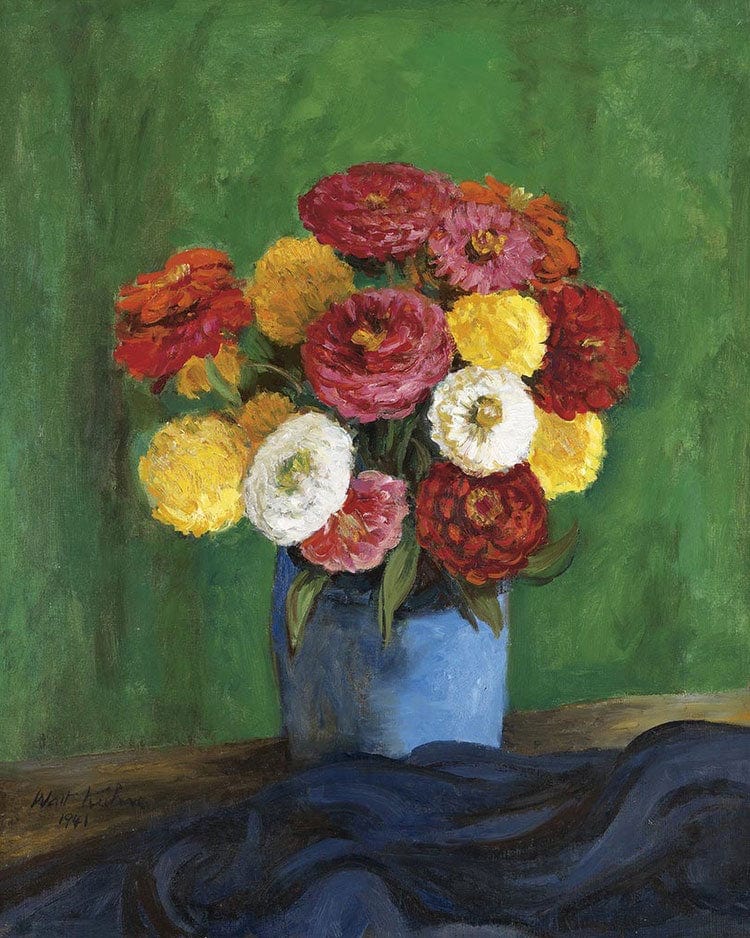 Still By Life By With By Zinnias By In By A By Blue By Vase By Walt Kuhn Fine Art Print