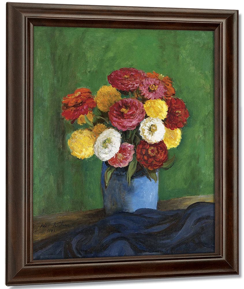 Still By Life By With By Zinnias By In By A By Blue By Vase By Walt Kuhn Fine Art Print