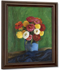 Still By Life By With By Zinnias By In By A By Blue By Vase By Walt Kuhn Fine Art Print