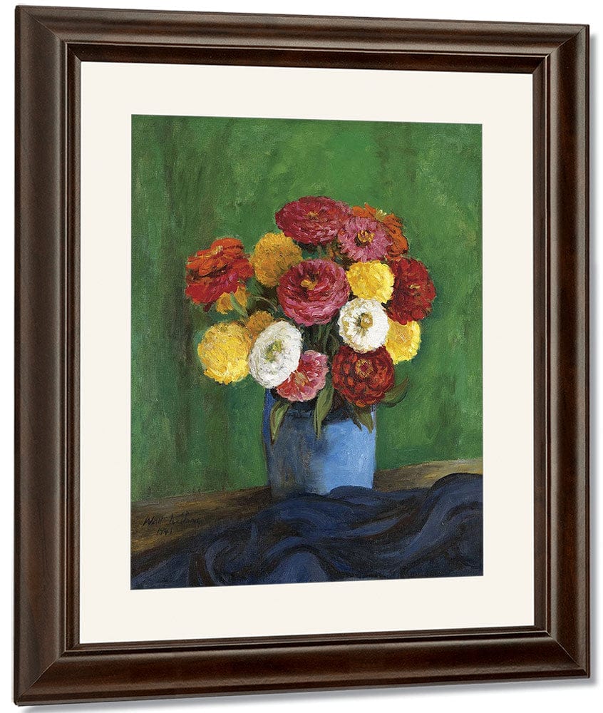 Still By Life By With By Zinnias By In By A By Blue By Vase By Walt Kuhn Fine Art Print