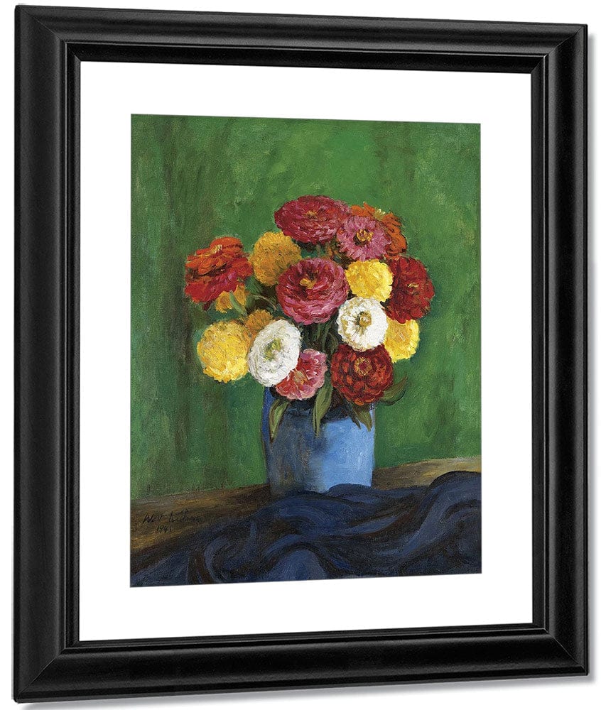 Still By Life By With By Zinnias By In By A By Blue By Vase By Walt Kuhn Fine Art Print