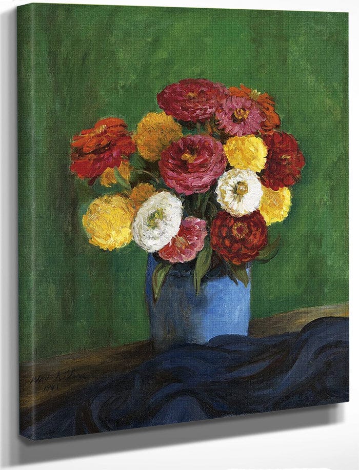Still By Life By With By Zinnias By In By A By Blue By Vase By Walt Kuhn Fine Art Print