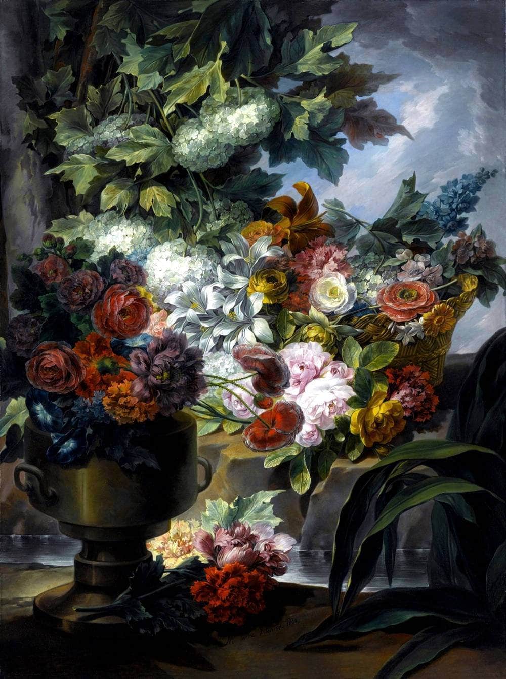 Still Life Fountain Urn Basket Of Roses Painting Miguel Parra Abril Canvas Art Fine Art Print