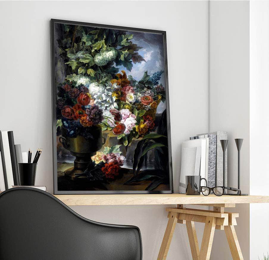 Still Life Fountain Urn Basket Of Roses Painting Miguel Parra Abril Canvas Art Fine Art Print