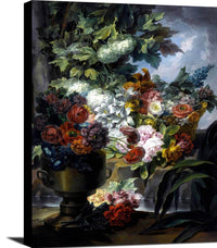 Still Life Fountain Urn Basket Of Roses Painting Miguel Parra Abril Canvas Art Fine Art Print