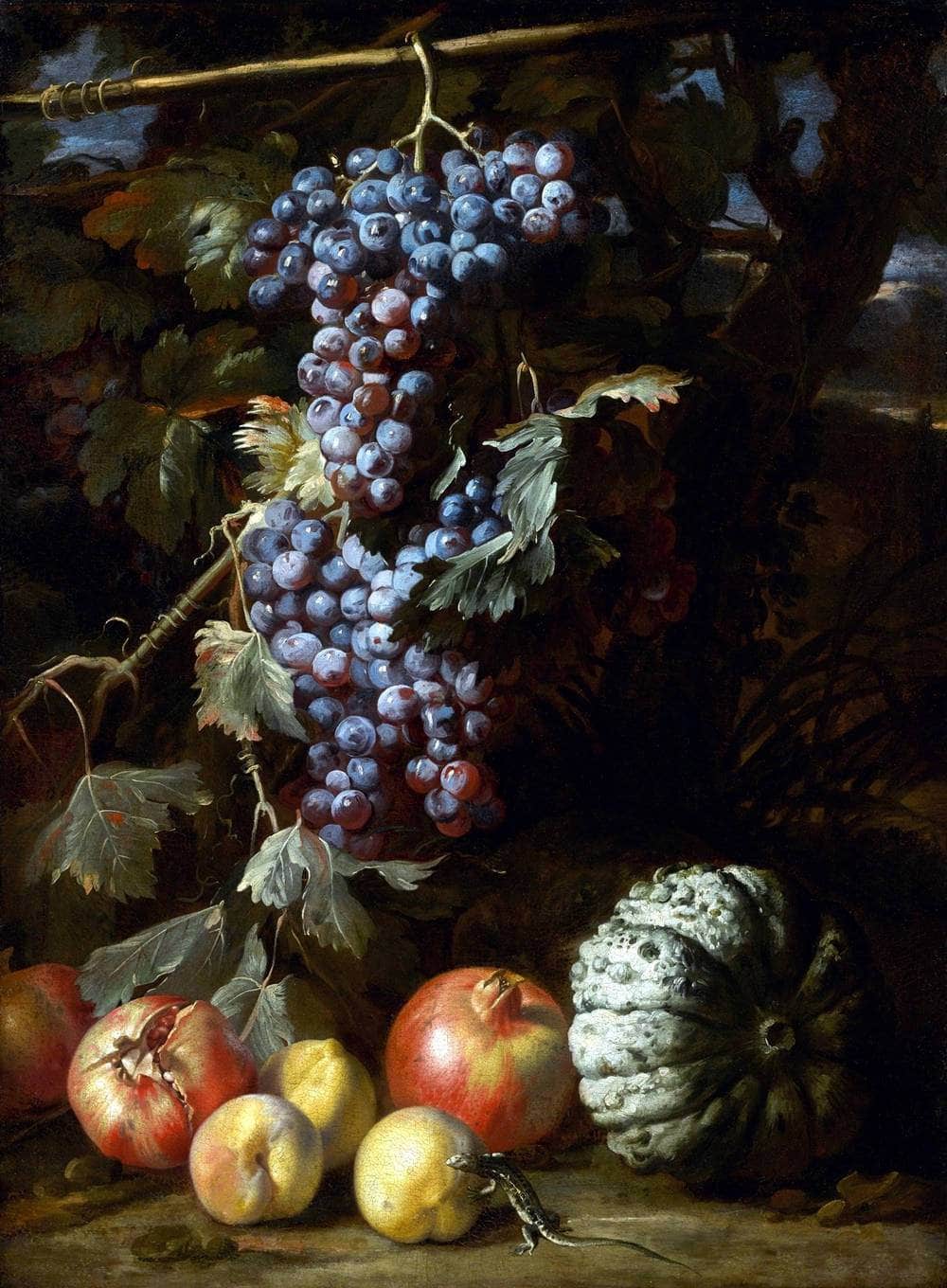 Still Life Grapes Hanging In Landscape Painting Abraham Brueghel Canvas Art Fine Art Print