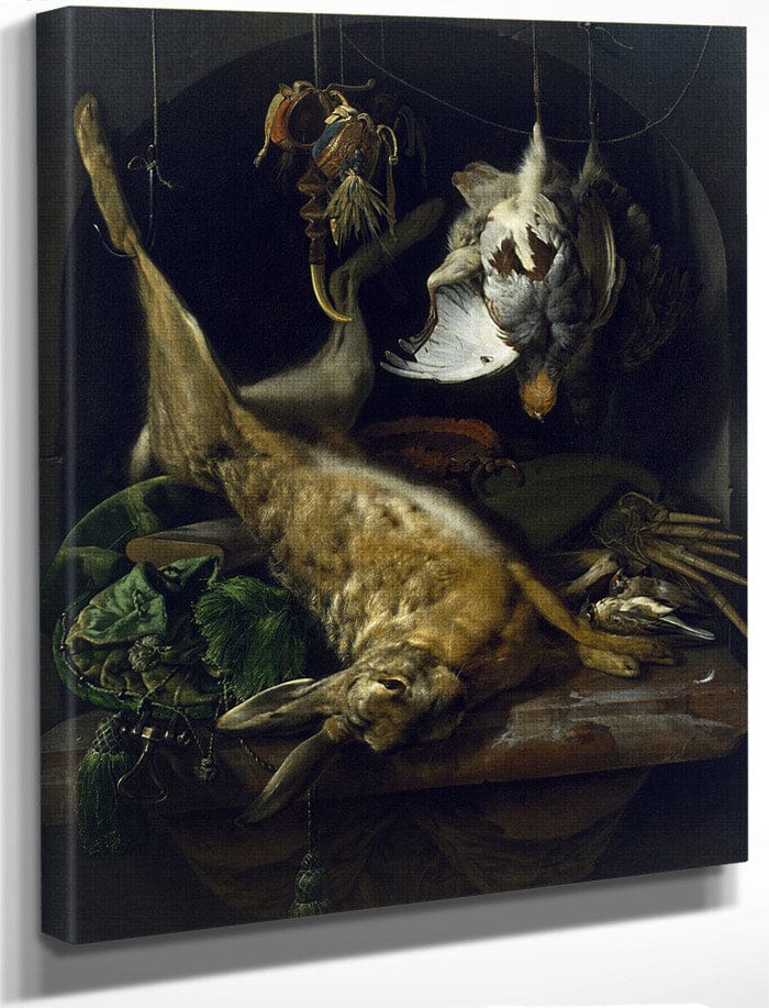 Still Life Of A Dead Hare Partridges And Other Birds In A Niche By Jan Baptist Weenix Fine Art Print
