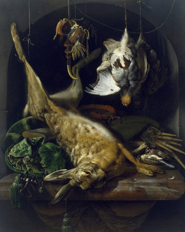 Still Life Of A Dead Hare Partridges And Other Birds In A Niche By Jan Baptist Weenix Fine Art Print