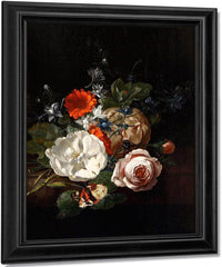 Still Life Of Flowers On A Table Ledge 1700 By Rachel Ruysch Fine Art Print