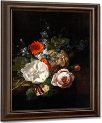 Still Life Of Flowers On A Table Ledge 1700 By Rachel Ruysch Fine Art Print