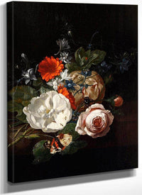 Still Life Of Flowers On A Table Ledge 1700 By Rachel Ruysch Fine Art Print