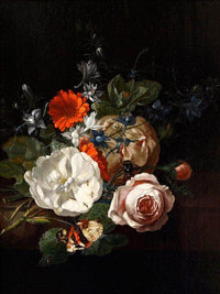 Still Life Of Flowers On A Table Ledge 1700 By Rachel Ruysch Fine Art Print