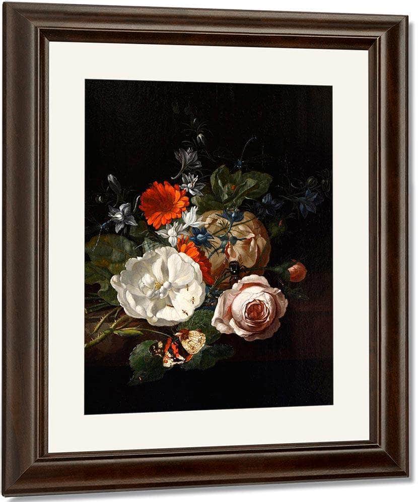 Still Life Of Flowers On A Table Ledge 1700 By Rachel Ruysch Fine Art Print