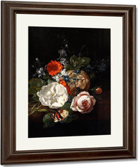 Still Life Of Flowers On A Table Ledge 1700 By Rachel Ruysch Fine Art Print