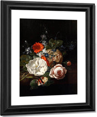 Still Life Of Flowers On A Table Ledge 1700 By Rachel Ruysch Fine Art Print