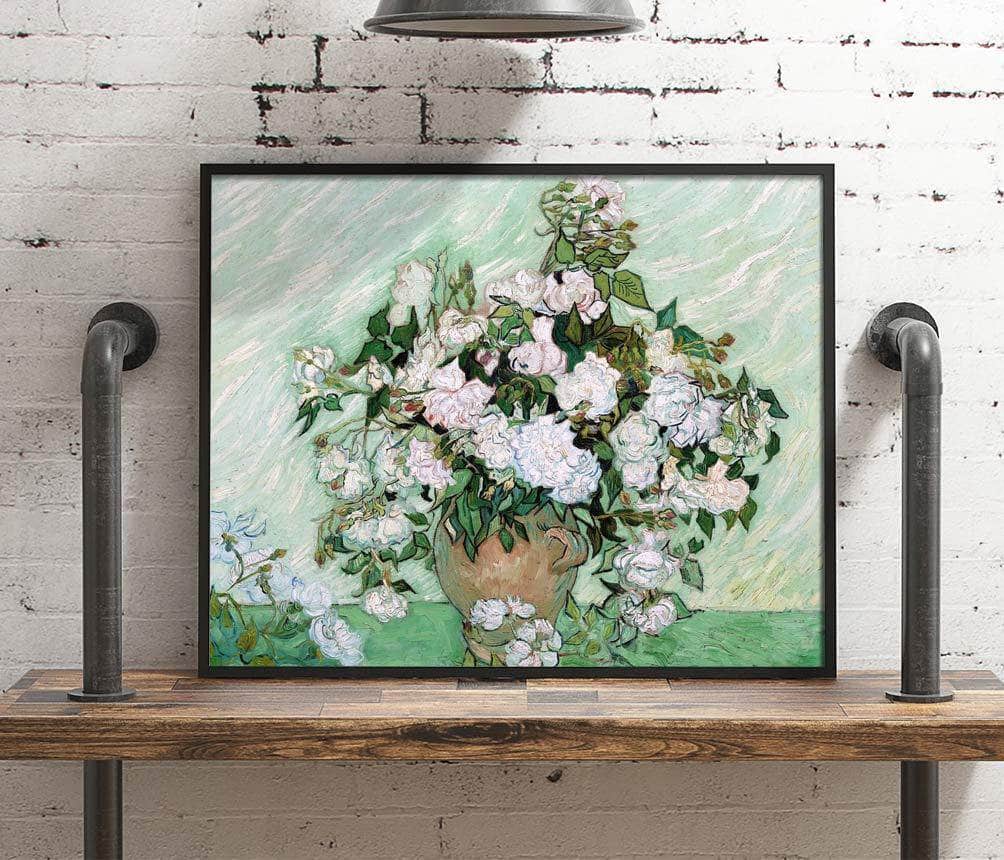 Still Life Vase With Pink Roses Painting Vincent Van Gogh Canvas Art Fine Art Print