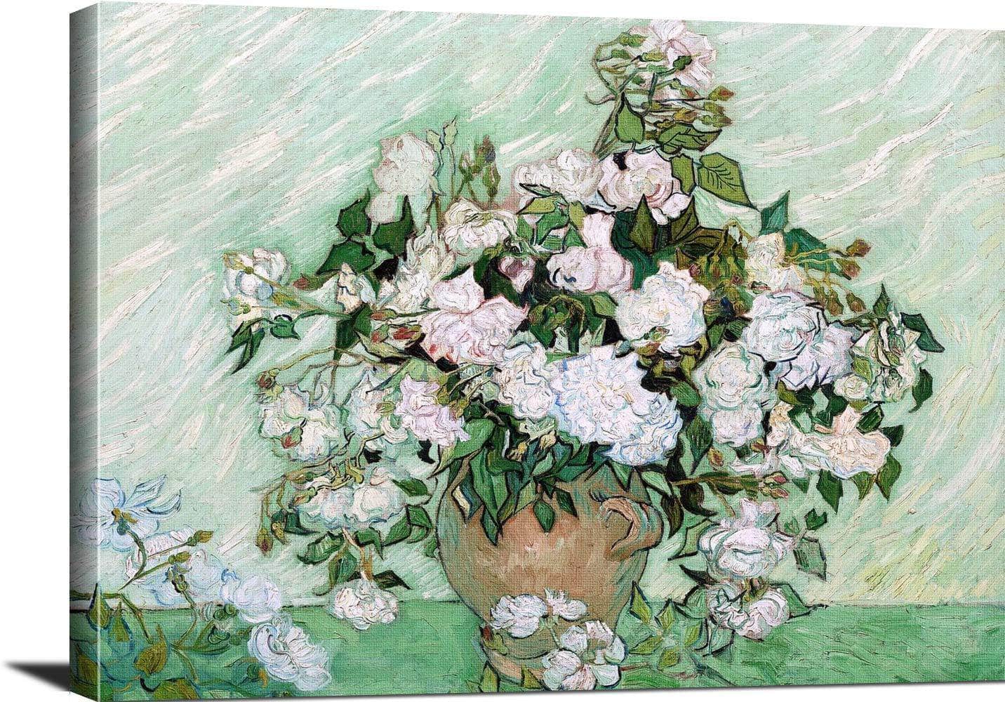 Still Life Vase With Pink Roses Painting Vincent Van Gogh Canvas Art Fine Art Print