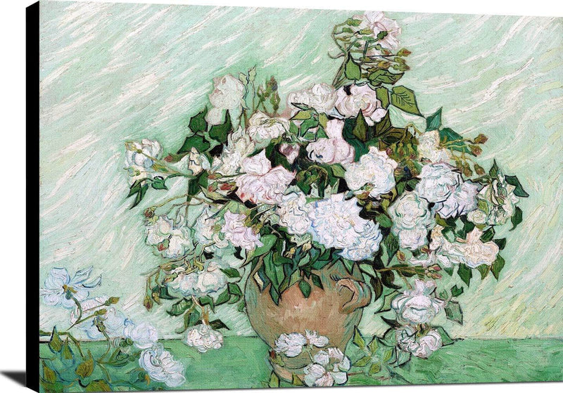 Still Life Vase With Pink Roses Painting Vincent Van Gogh Canvas Art Fine Art Print