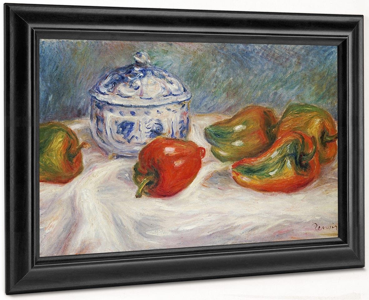 Still Life With A Blue Sugar Bowl And Peppers By Pierre Auguste Renoir Fine Art Print