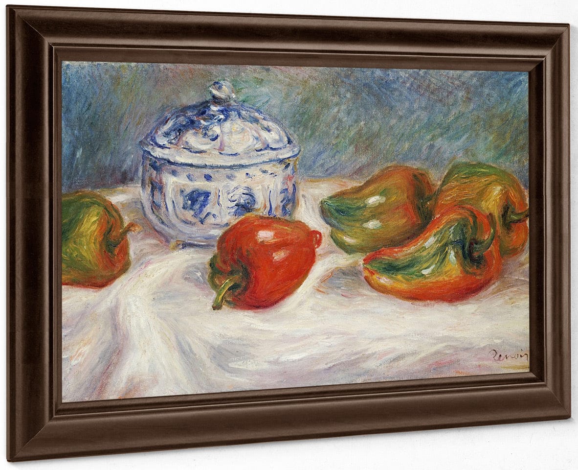 Still Life With A Blue Sugar Bowl And Peppers By Pierre Auguste Renoir Fine Art Print