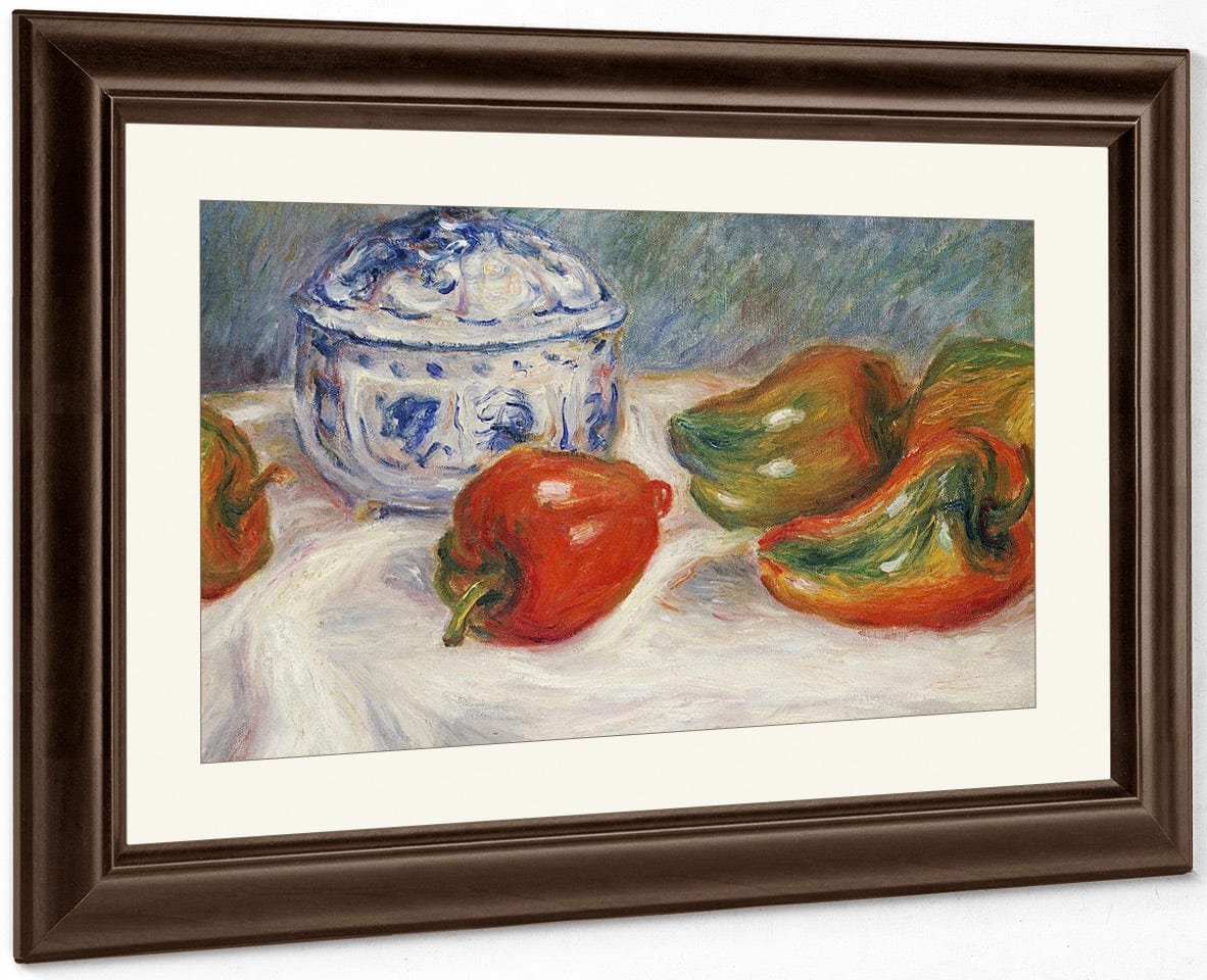 Still Life With A Blue Sugar Bowl And Peppers By Pierre Auguste Renoir Fine Art Print