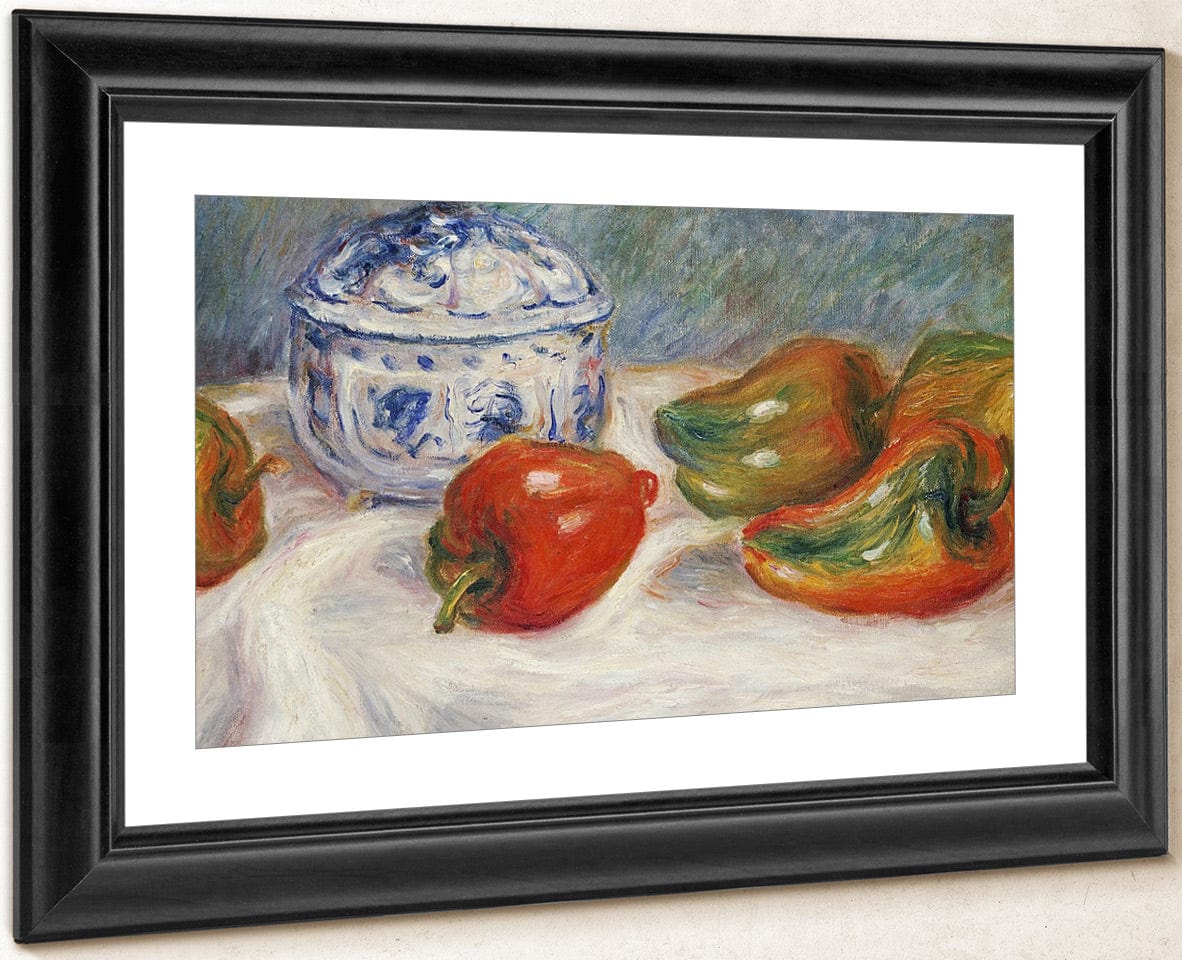 Still Life With A Blue Sugar Bowl And Peppers By Pierre Auguste Renoir Fine Art Print