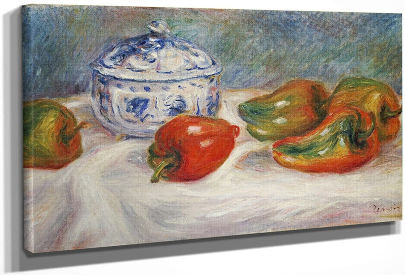 Still Life With A Blue Sugar Bowl And Peppers By Pierre Auguste Renoir Fine Art Print