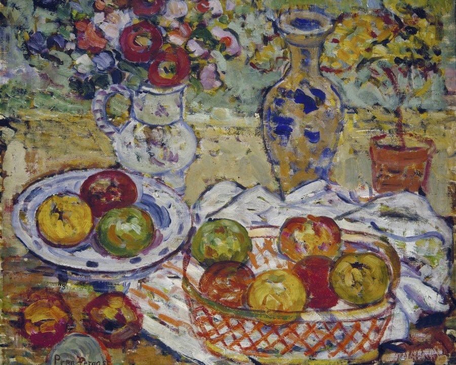 Still Life With Apples And Vase By Maurice Brazil Prendergast Fine Art Print