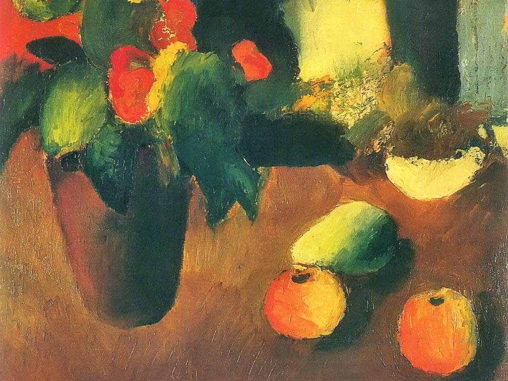 Still Life With Begonisas Apples And Pear By August Macke Fine Art Print