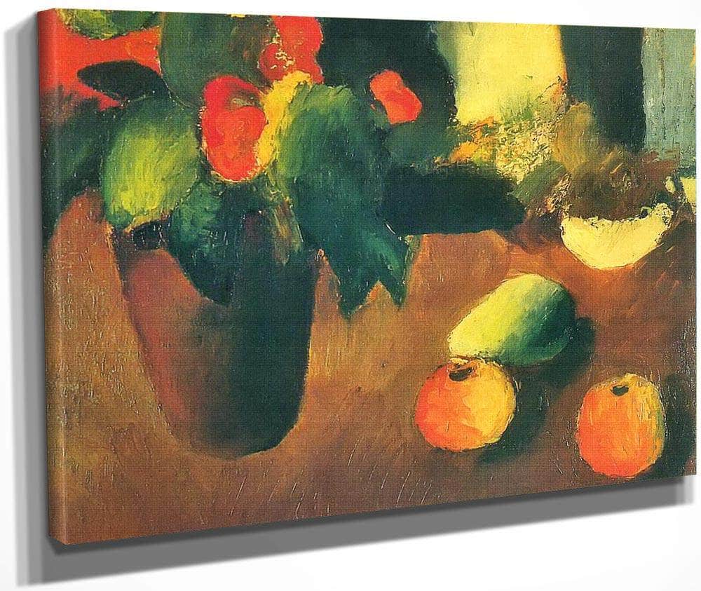 Still Life With Begonisas Apples And Pear By August Macke Fine Art Print