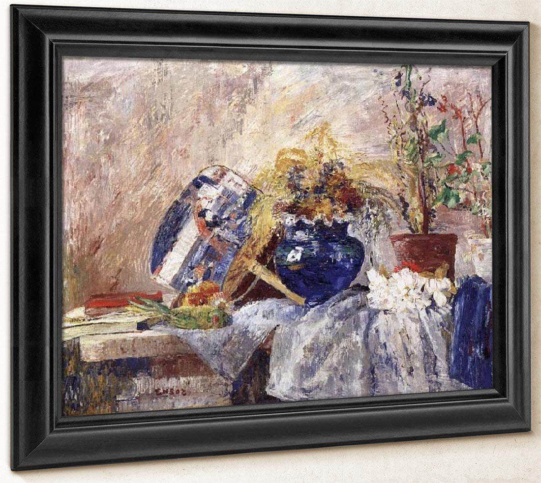 Still Life With Blue Vase And Fan By James Ensor Fine Art Print