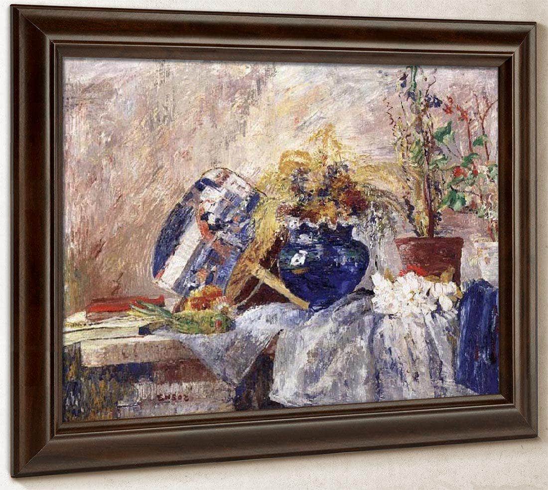 Still Life With Blue Vase And Fan By James Ensor Fine Art Print